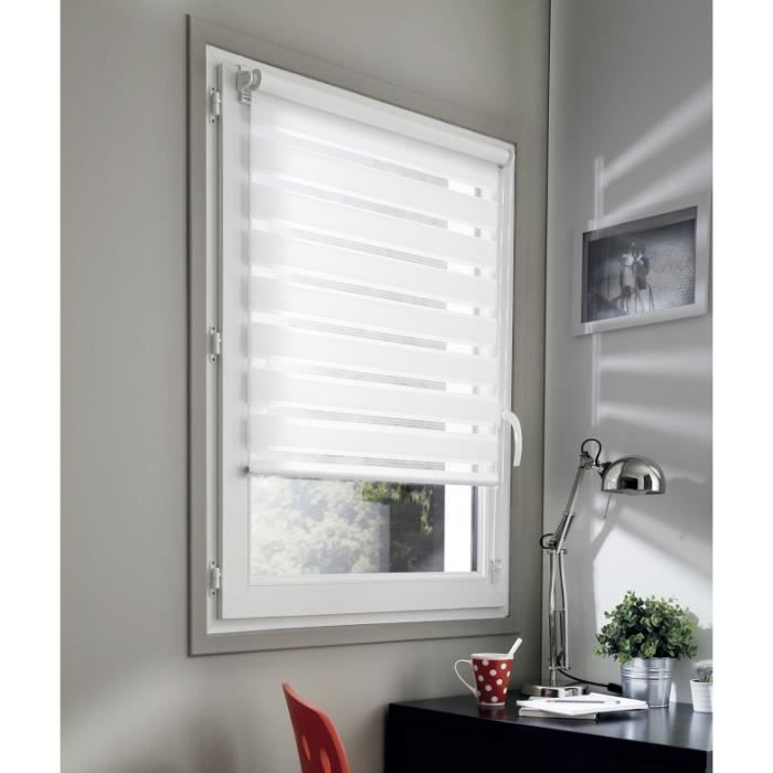 Rideau sans Perçage Translucide 50 x 150 cm Blanc Protection Vie privée Tissu Double BelleMax Store Enrouleur Jour Nuit