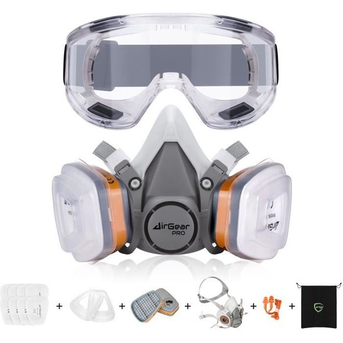 AirGearPro G-500 Masque de Protection Respiratoire Réutilisable, Anti  poussière, Anti gaz avec Filtres et Lunettes de Protection - Cdiscount  Bricolage