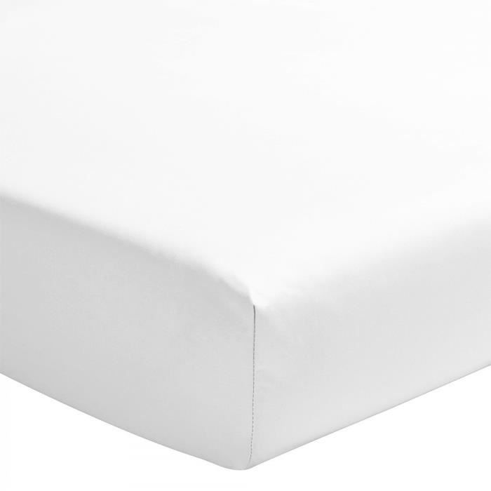 Drap housse uni 100% coton - Bonnet 25cm - Blanc - 90x190 cm Drap housse uni 100% coton - Bonnet 25cm - Blanc - 90x190 cm
