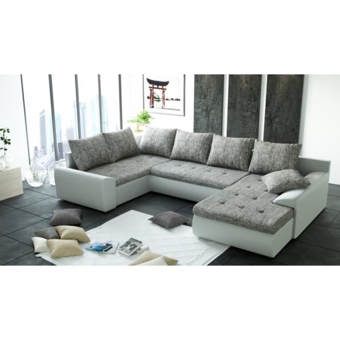 Canapé D Angle Panoramique 6 Places Joya Gris Et Blanc Pu Achat Vente Canapé Sofa Divan Tissu Et Simili Cuir Soldes Cdiscount