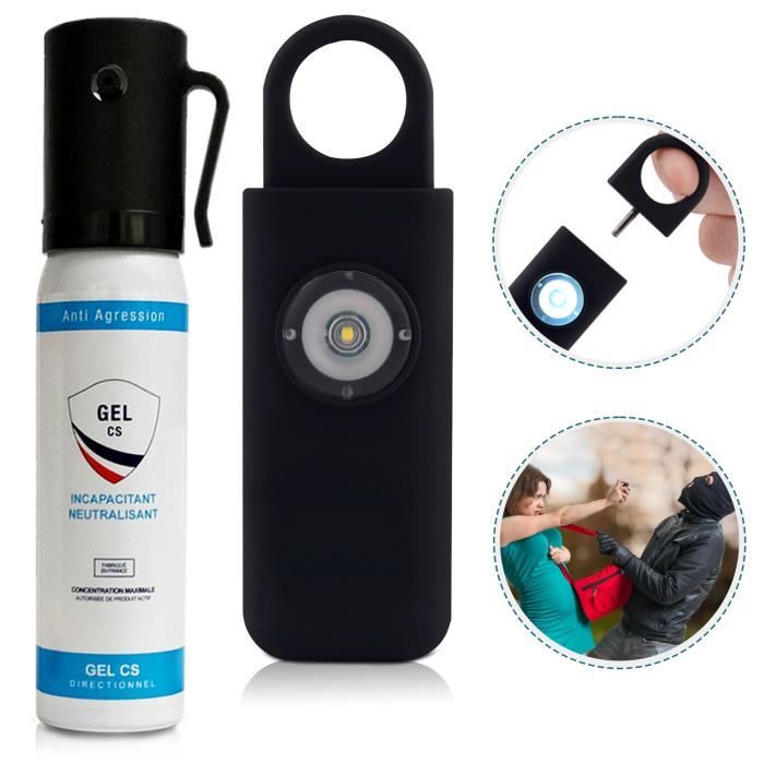 Kit de défense anti agression – Spray gel CS 25ml + Alarme de poche 130 db  avec lumière éblouissante – Neutralise rapidement - Cdiscount Bricolage