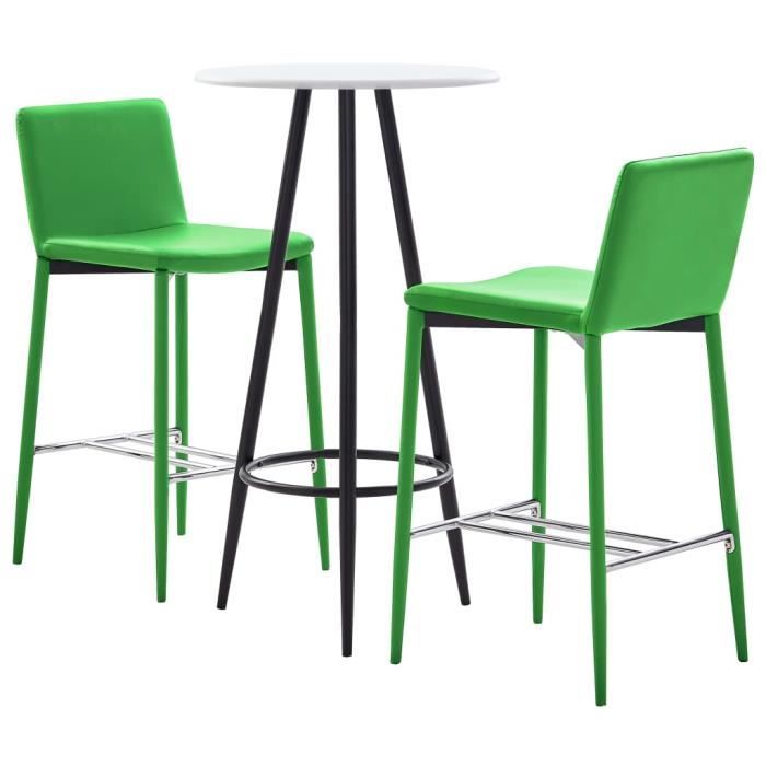 ensemble table de bar de 2 à 4 personnes + 2 tabourets de bar - pop market - blanc et vert - simili et métal