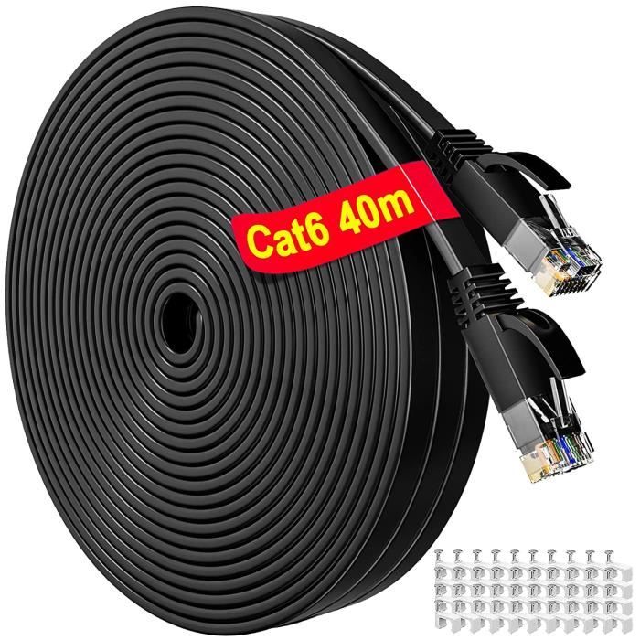 Autech® Cable Ethernet 40M, Rj45 Long Cable Réseau Cat 6 Plat