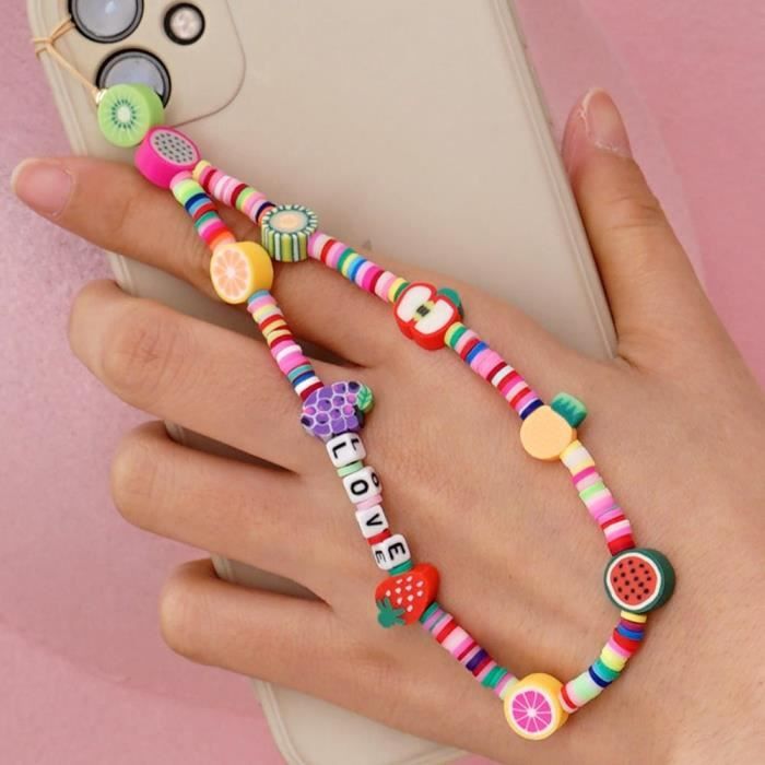 Lanière Téléphone Perlée Avec Charm Ours Blanc - Longueur 19 Cm - Multi-fonctions : Poignet, Porte-clés, Décoration