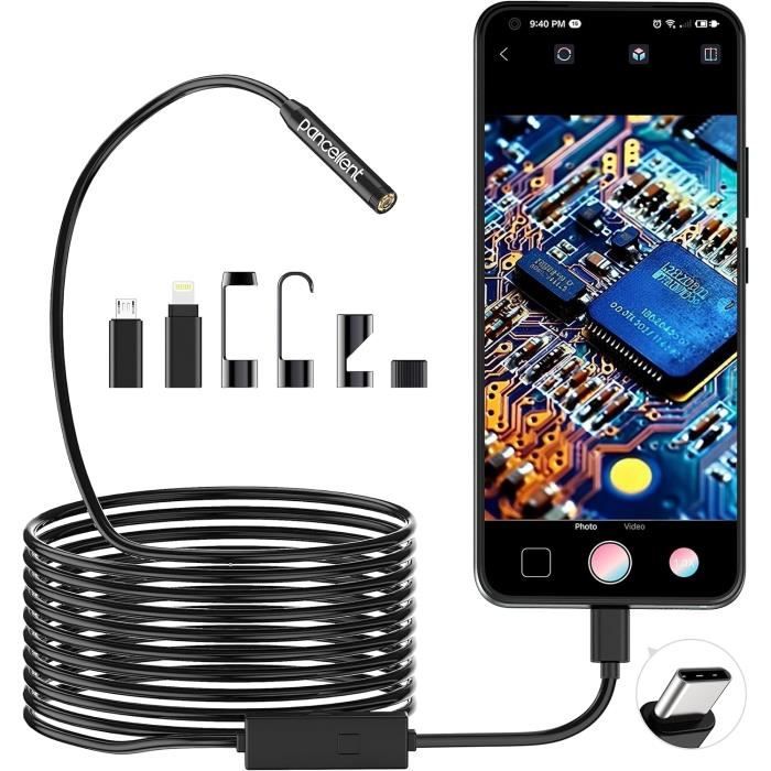 Endoscope D'inspection Serpent 1920P HD,Auezona 5M Endoscope Pancellent Type C, Caméra avec 8 Lumières LED pour Smartphone Android