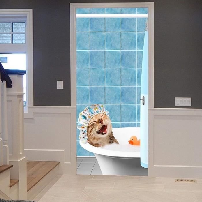 Sticker Porte 3D Chat Mignon – Autocollant Décoratif PVC 85x200 Cm (2 Panneaux)
