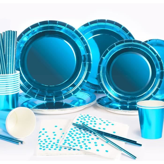 Kit Vaisselle Anniversaire 61 Pièces - Assiettes, Gobelets, Serviettes Et Nappe Pour Fête Enfant