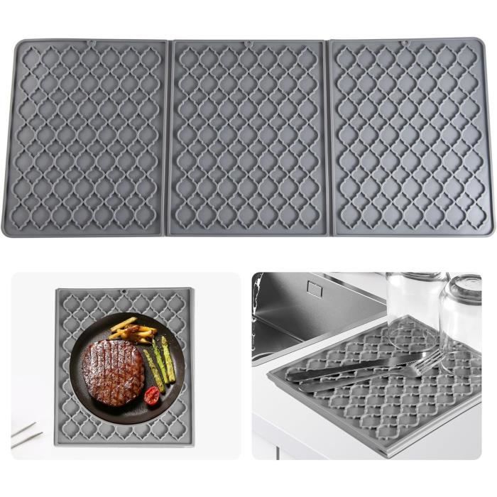Hotype Tapis De Séchage Vaisselle En Silicone, Organisateur D'évier, Support Pour évier De Cuisine, Résistant à La Chaleur Et Antidérapant, Tapis égouttoir En Silicone, Gris