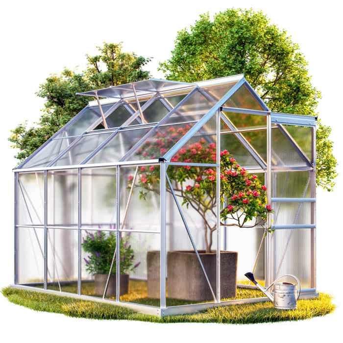 deuba serre de jardin en alu 7 6m avec 2 fenetres une gouttiere et une fondation cdiscount jardin