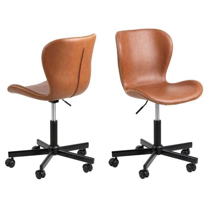 chaise de bureau - emob - tilda - similicuir cognac - pied noir - vintage - réglable en hauteur - a roulettes