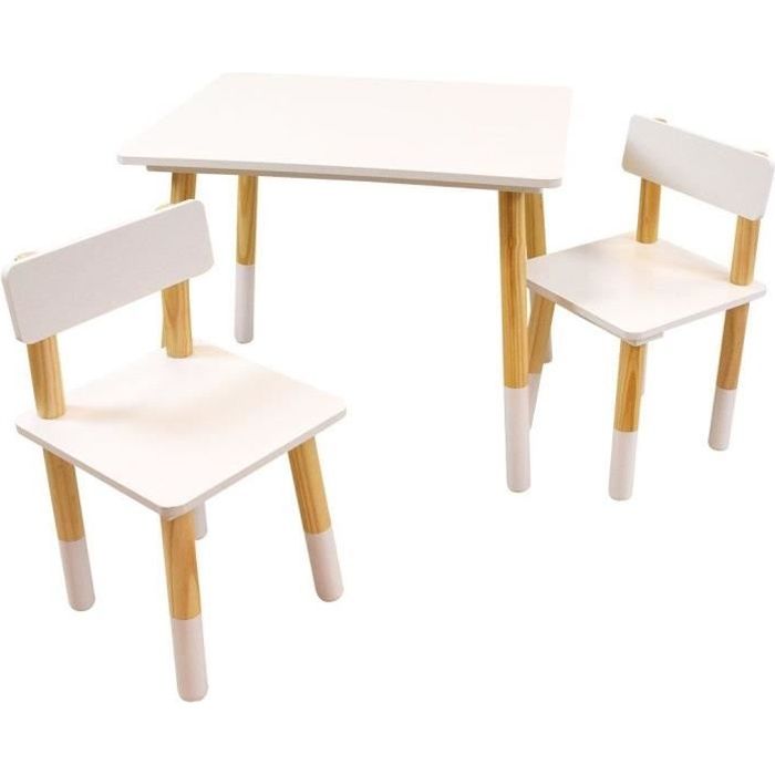 table enfant en bois scandiwood avec 2 chaises - blanc - rectangulaire - 48x59x50 cm