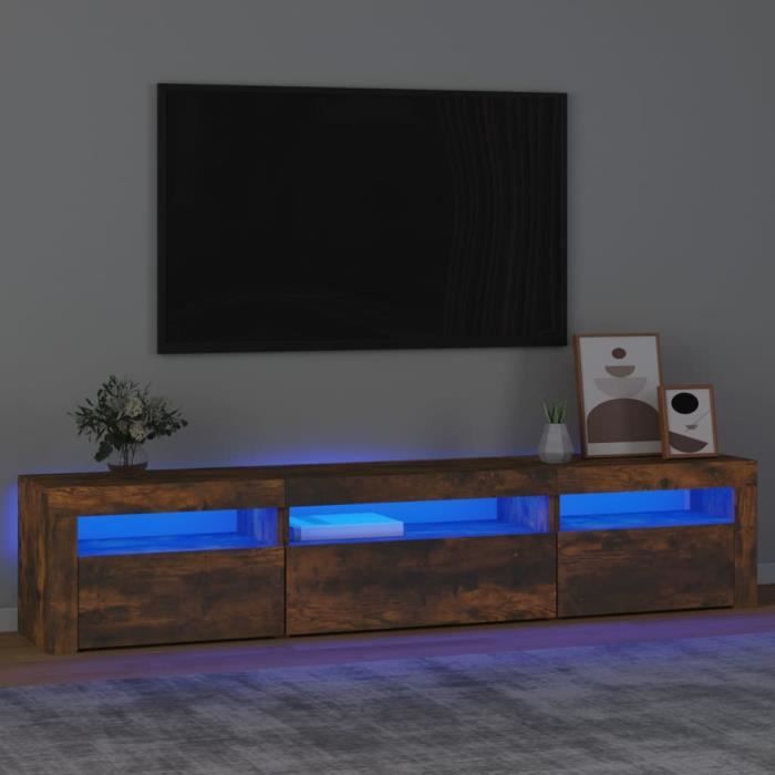 Meuble TV - FYDUN - A3152743 - Chêne fumé - 195 x 35 x 40 cm - Lumières LED RVB