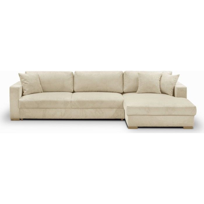 Canapé dangle droit convertible 5 places en velours côtelé beige avec coffre de rangement - Robin