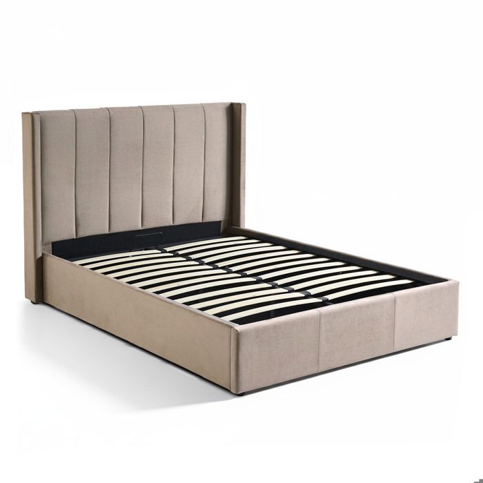 MENZZO Lit double Magorial avec sommier relevable 140x190cm Velours Taupe - Velours L148 x P207 x H110 cmHauteur pied de lit :