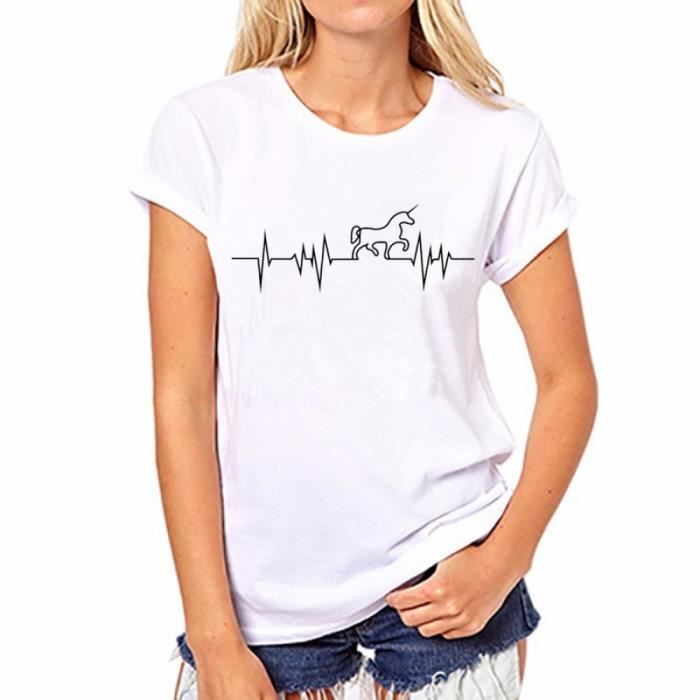 Avoir Images T Shirt Femme Ete Licorne Imprimer Bts O Coumignon Blanc Drole actualisé par