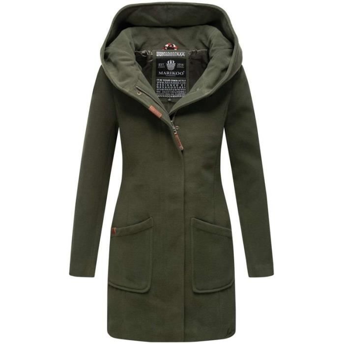 Manteau femme Maikoo Fonce vert Elegant et chaud Poches pratiques Capuche protectrice Cdiscount Pret a Porter