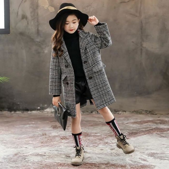 Gray Manteau En Laine Pour Fille Long Et epais