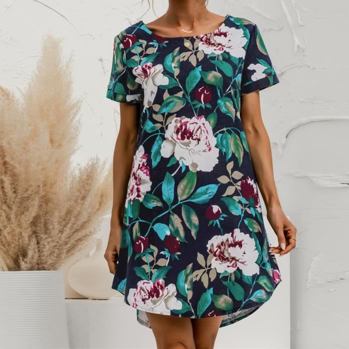 Robe Irreguliere Florale a Volants a Manches Courtes a Imprime Boheme