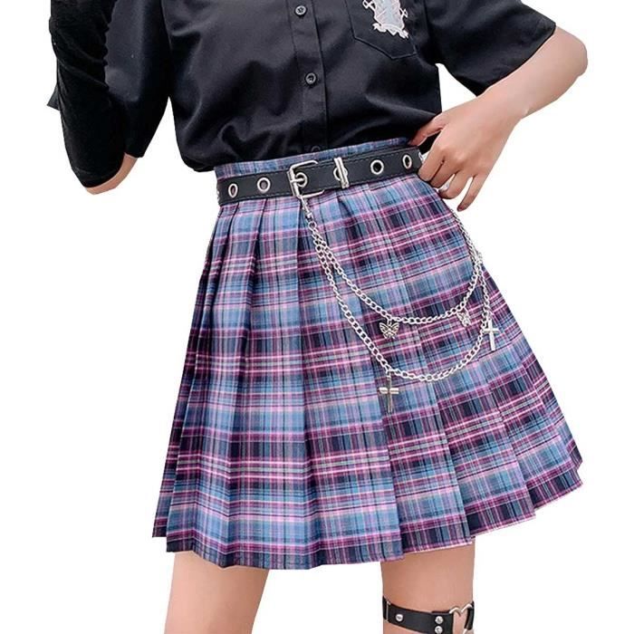JK jupe a carreaux japonais taille haute style college jupe plissee etudiant uniforme jupe uniforme scolaire jupe femme Violet Cdiscount Pret a Porter