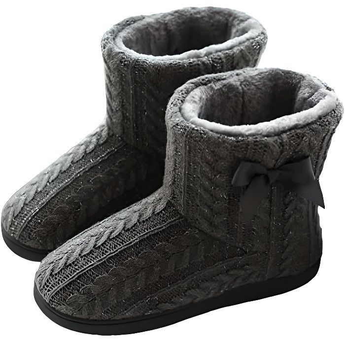 Chausson Montant Femme Hiver Fourrure Pantoufles Doubl Chaud