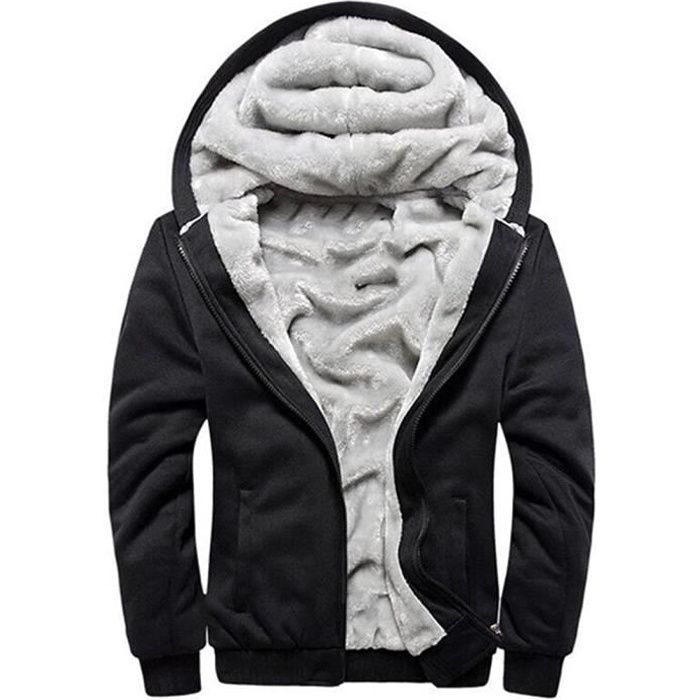 Sweat Homme Hiver Chaud Veste Capuche Polaires Doubl Large Noir