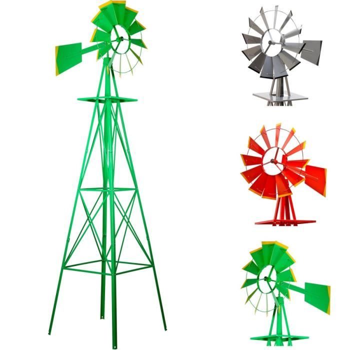 Eolienne décorative solaire déco jardin moulin à vent métal vert Peaktop 3016386 