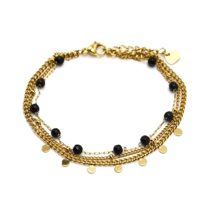 Ensemble De Bracelets Fantaisie Perles Et Chaînes - Acier Doré, Pampilles - Neuf Avec étiquettes