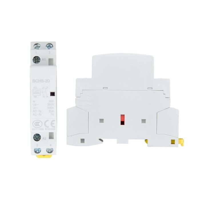 Contacteur AC 24V 2P 20A – Pour Montage Rail DIN – Usage Domestique, Silencieux, Facile à Installer