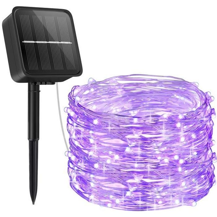 guirlande lumineuse exterieur solaire, 100 led 10m étanche ip65 avec 8 modes eclairage d'ambiance jolies décoration lumière - violet