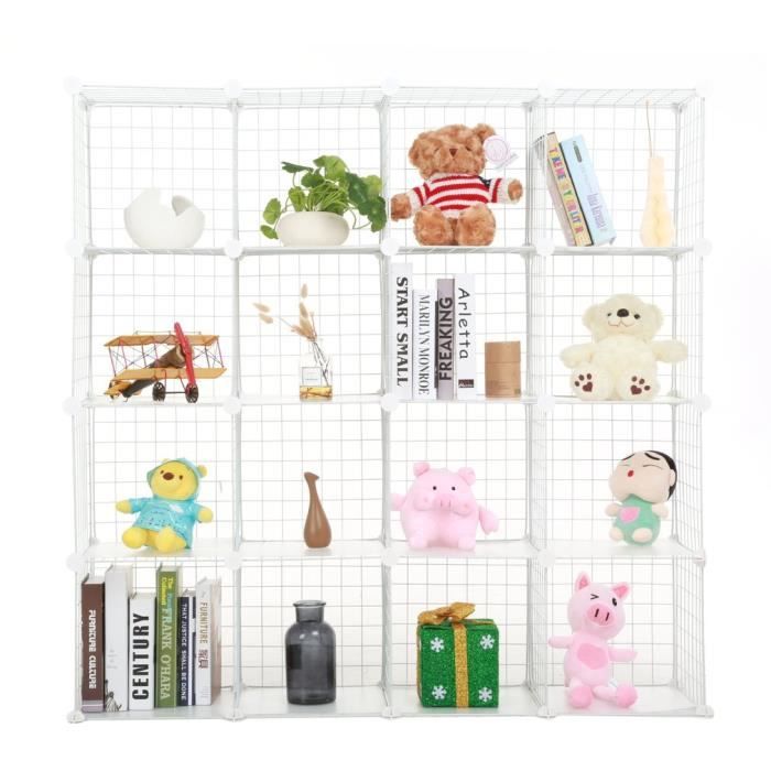 Armoire De Rangement 16 Cubes Diy Armoire Penderie Modulable Etageres De Rangement Pour Decor Livre Jouet Blanc Achat Vente Bibliotheque 16 Cube Bricolage Fil Grill Cdiscount