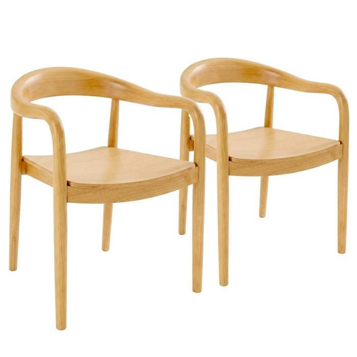 Lot de 2 chaises style scandinave en bois dorme naturel Ela - Oviala