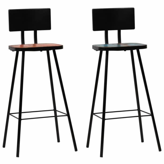 Chaise de bar 2 pcs Bois massif de récupération Multicolore
