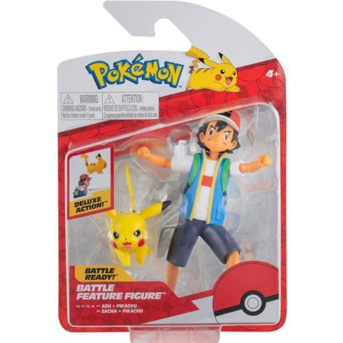coffret pokemon figurine sacha 12 cm avec pikachu figurine deluxe action fonction de combat pokemon jaune jouet garcon