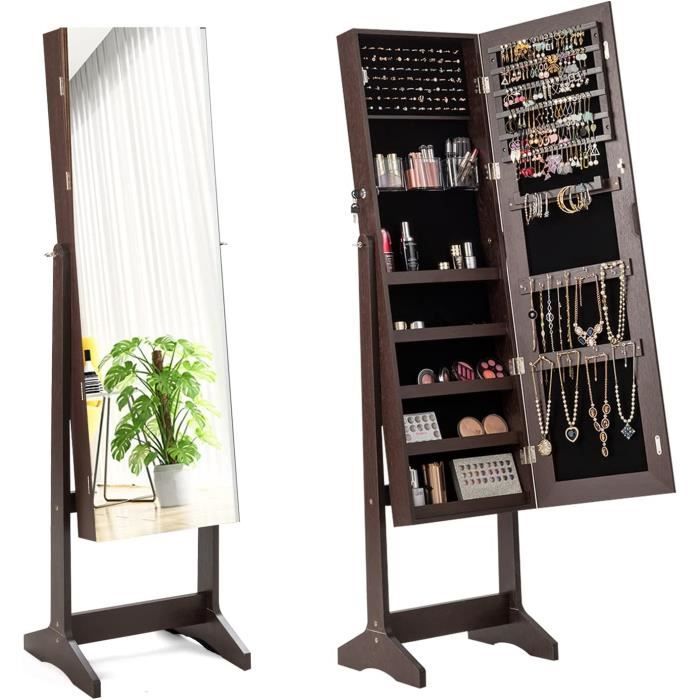 RELAX4LIFE Armoire à Bijoux Pivotante à 360º avec Miroir LED, Miroir Bijoux sur Pied avec Rangement Verrouillable, Éclairage LED 3 Couleurs, Tablette Pliable, pour Dressing Chambre (Marron rustique RELAX4LIFE Armoire à Bijoux Pivotante à 360º avec Miroir LED, Miroir Bijoux sur Pied avec Rangement Verrouillable, Éclairage LED 3 Couleurs, Tablette Pliable, pour Dressing Chambre (Marron rustique