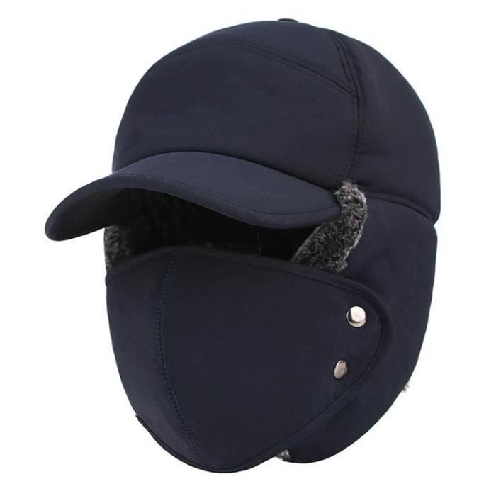 Meilleurs prix pour Chapeau Trappeur Chaud en peluche d'hiver Bonnet d'oreille Rabat Bonnet avec Masque Détachable Anti-Vent Anti-poussière - BLEU