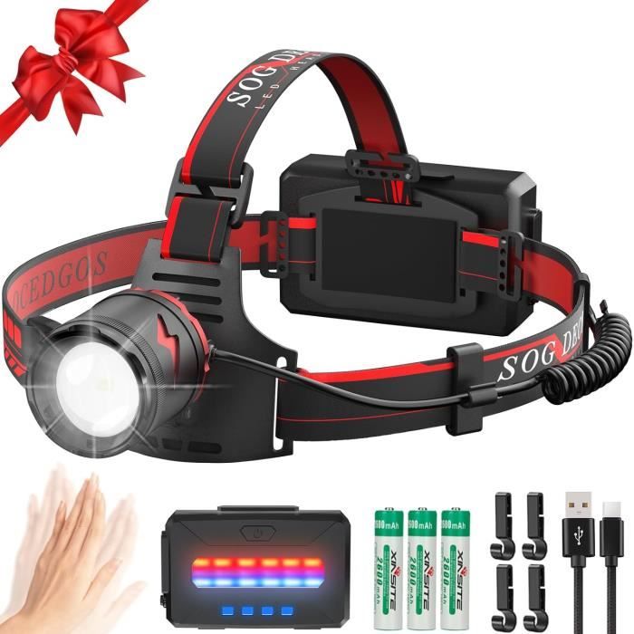 Lampe Frontale LED Miaoke 100000 Lumens - Rechargeable USB, 2 Piles AA Incluses, Orange Fluo