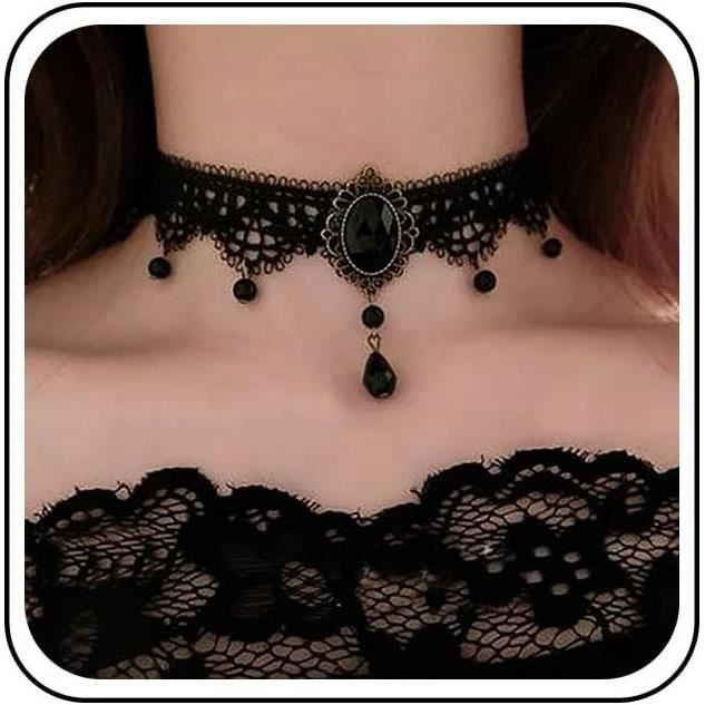 Lot De 6 Colliers Ras Du Cou En Dentelle Noire Gothique - Style Tatouage Élégant Pour Femmes Et Filles