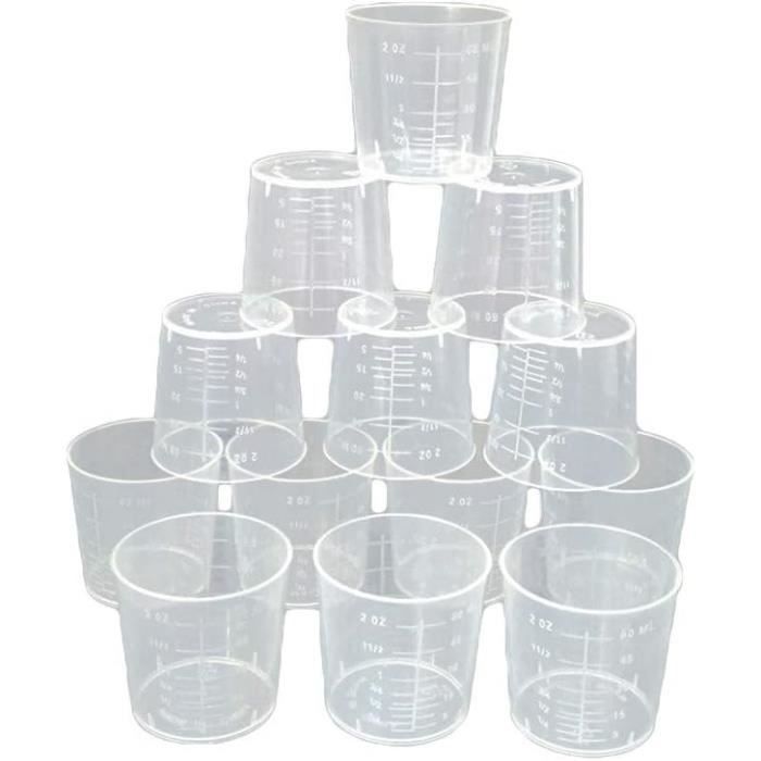 Tasses De Mélange De Peinture Verre Doseur 600ML Kit De 50 Gobelets Doseurs Plastique Avec Échelle Clair E Barre D'agitation Pour Laboratoire Voiture