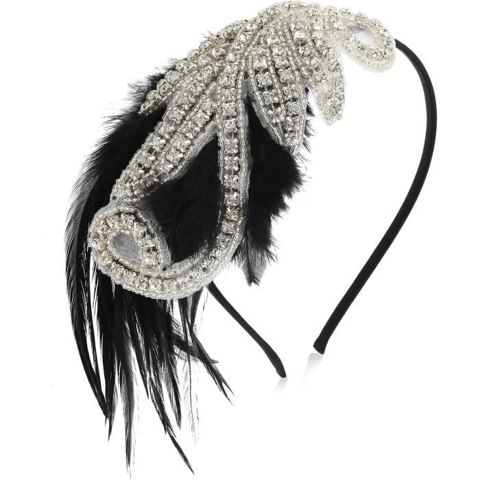 Zoestar Serre-tête à plumes et pompons en cristal des années 1920
