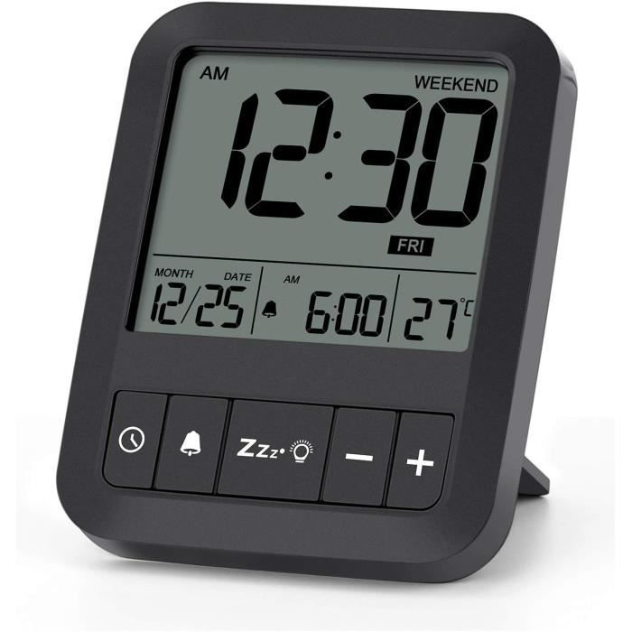 Réveil Numérique Moderne Pour Chambre - Alarme Avec Snooze, Design Noir Pour Bureau Ou Salon