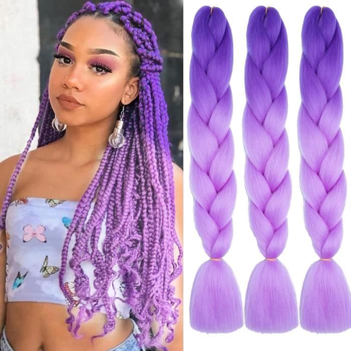 Extensions De Tressage Violet – Lot De 2, Synthétiques, Résistants, Nœuds – Coiffure Longue – Pour Cosplay, Halloween, Carnaval, Fêtes