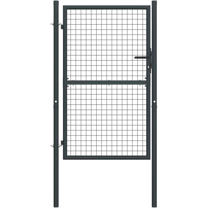 Portail De Jardin En Acier Galvanisé Anthracite - 100x100 Cm - Avec Serrure Et Clé