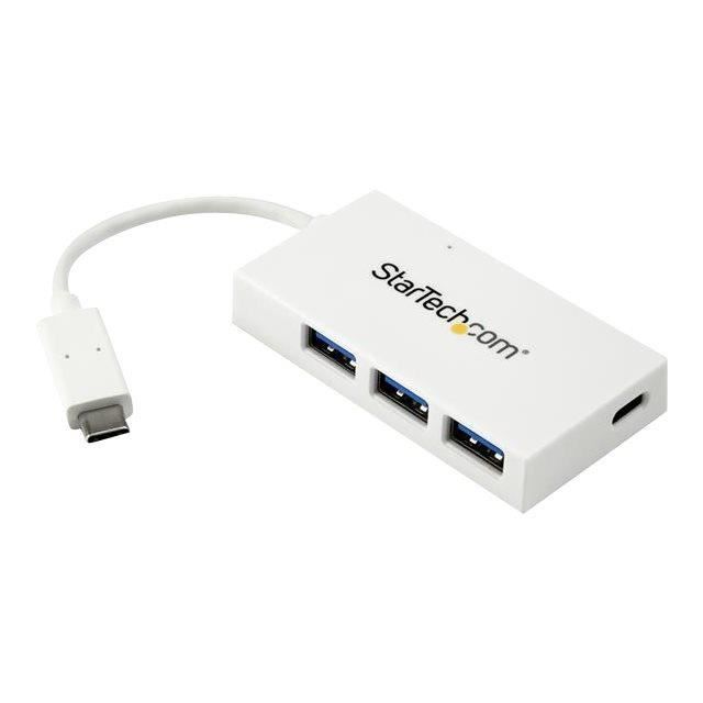STARTECH Hub USB-C à 4 ports USB 3.0 - Concentrateur USB Type-C vers 1x USB-C 3x USB-A - Alimenté par bus - Blanc - 4 Total USB
