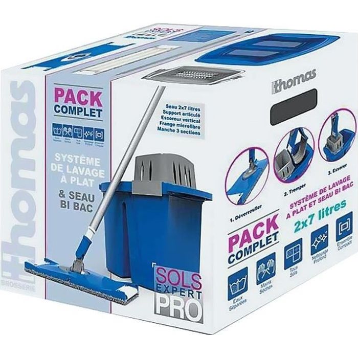 Seau De Ménage Double Compartiment Avec Essoreur - 2 Bacs De 7L, Sans Roulettes, Pour Lavage Sol Facile - 7
