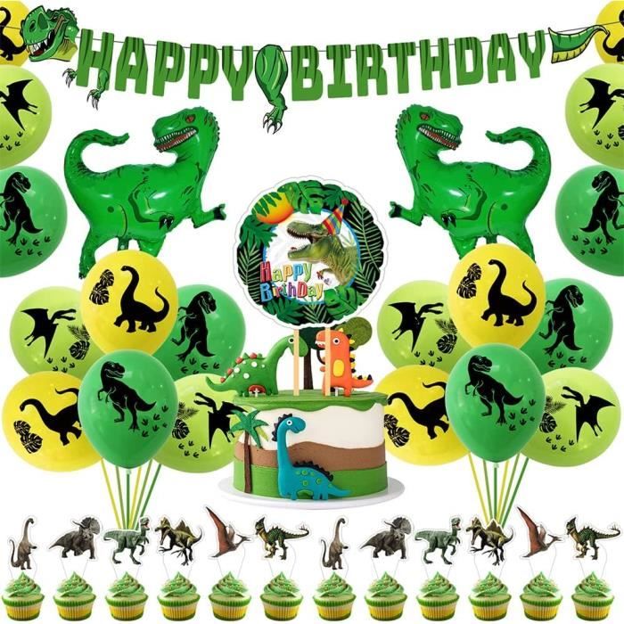 QXNDXQ 38PCS Décoration Gâteau Dinosaure - Set Complet Jungle Cake Toppers Anniversaire