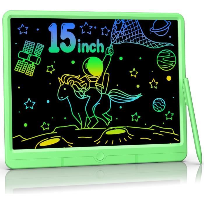 Tablette Dessin LCD 15 Pouces Pour Enfants - Tableau Magique Effaçable, écran Couleur (Vert)