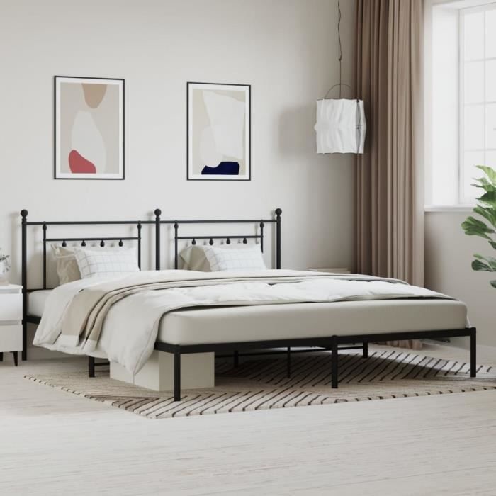 vidaXL Cadre de lit métal sans matelas avec tête de lit noir 193x203cm 353543