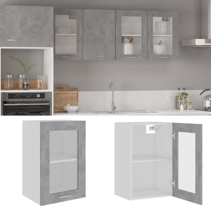 Armoire en verre suspendue Gris béton 40x31x60 cm Aggloméré - VIDAXL - Meuble de cuisine - Contemporain - Design