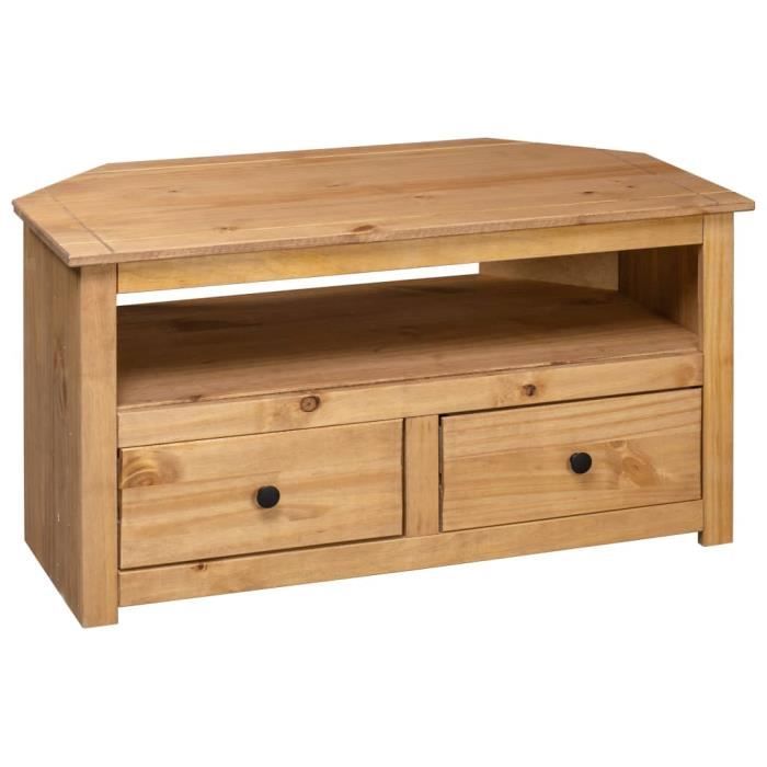 Meuble TV dangle en pin massif - VINGVO - Panama - Marron - Bois massif - Tiroirs - 93x49x49 cm