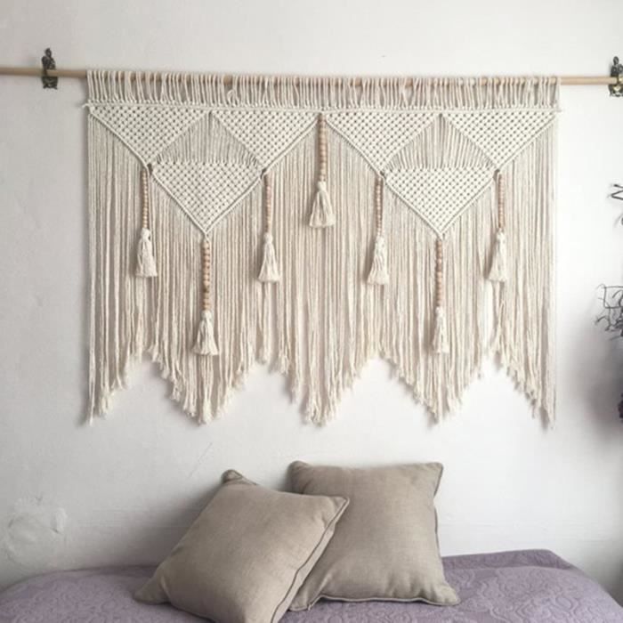 Ulalaza Tenture Murale Macramé Bohème – Tissée Main Avec Gland, Cheville En Bois – 36x38 Cm – Décoration Pour Salon, Chambre, Bureau